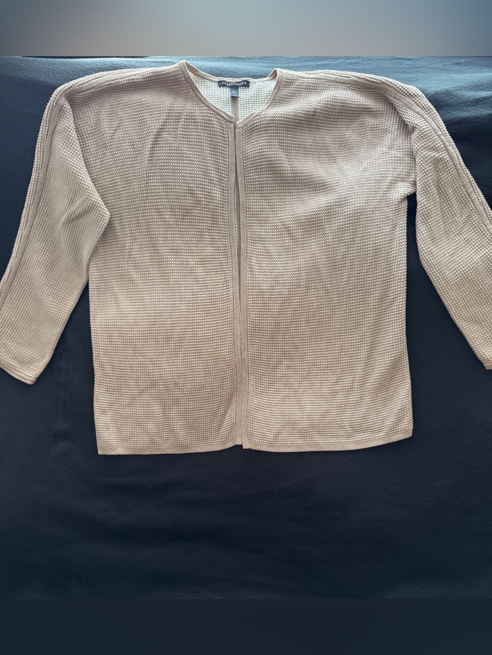 Eileen Fisher Waffle Tan Beige Silk And Cotton Cardigan - Picture 4 of 8